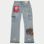 Blue Wash Godspeed Patchwork Denim Jeans Back View