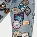 Blue Wash Godspeed Patchwork Denim Jeans Close View