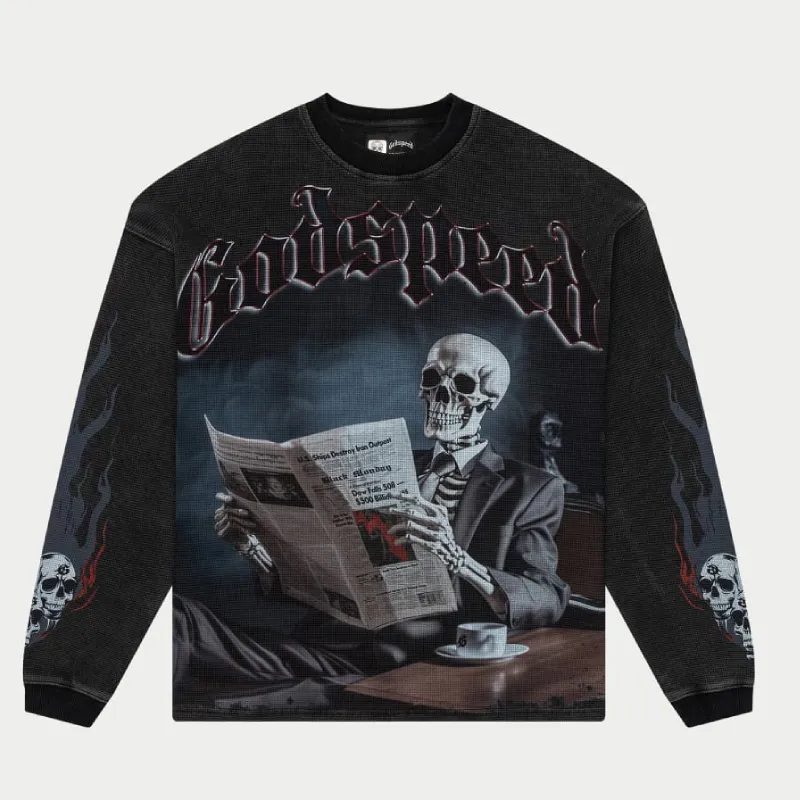 Men'S Black Wash Black Monday Thermal Ls Sweatshirt - Godspeed Men's Black wash Black Monday Thermal LS Sweatshirt