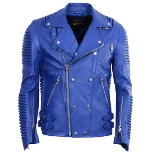 Royal Blue Godspeed Leather Moto Jacket