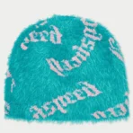 Teal Pink Godspeed Fuzzy logo Beanie Back View