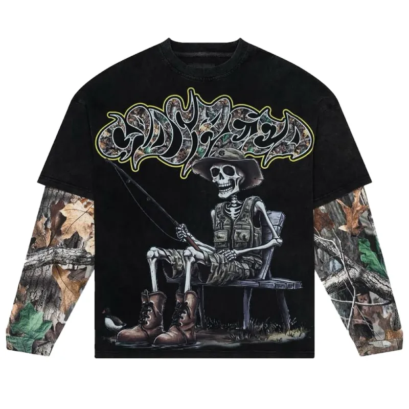 Washed Black Godspeed Gone Fishing Layered L/S Tee - Godspeed Washed Black Godspeed Gone Fishing Layered L/S Tee