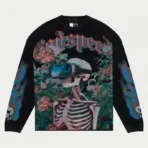 Washed Black Vision Flowers Thermal Long Sleeve Shirt