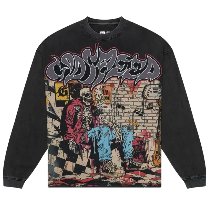 Washed Grey Godspeed Stoner L_S Tee - Godspeed Washed Grey Godspeed Stoner L/S Tee