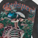 Washed Grey Vision Flowers Thermal Long Sleeve Shirt Close-Up View