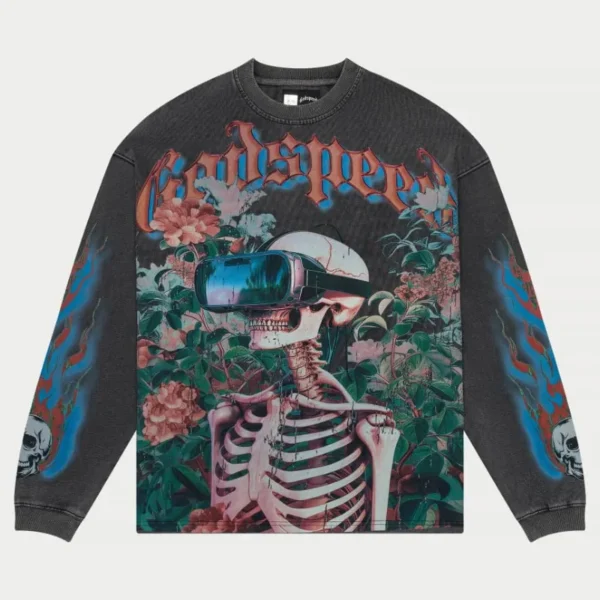 Washed Grey Vision Flowers Thermal Long Sleeve Shirt